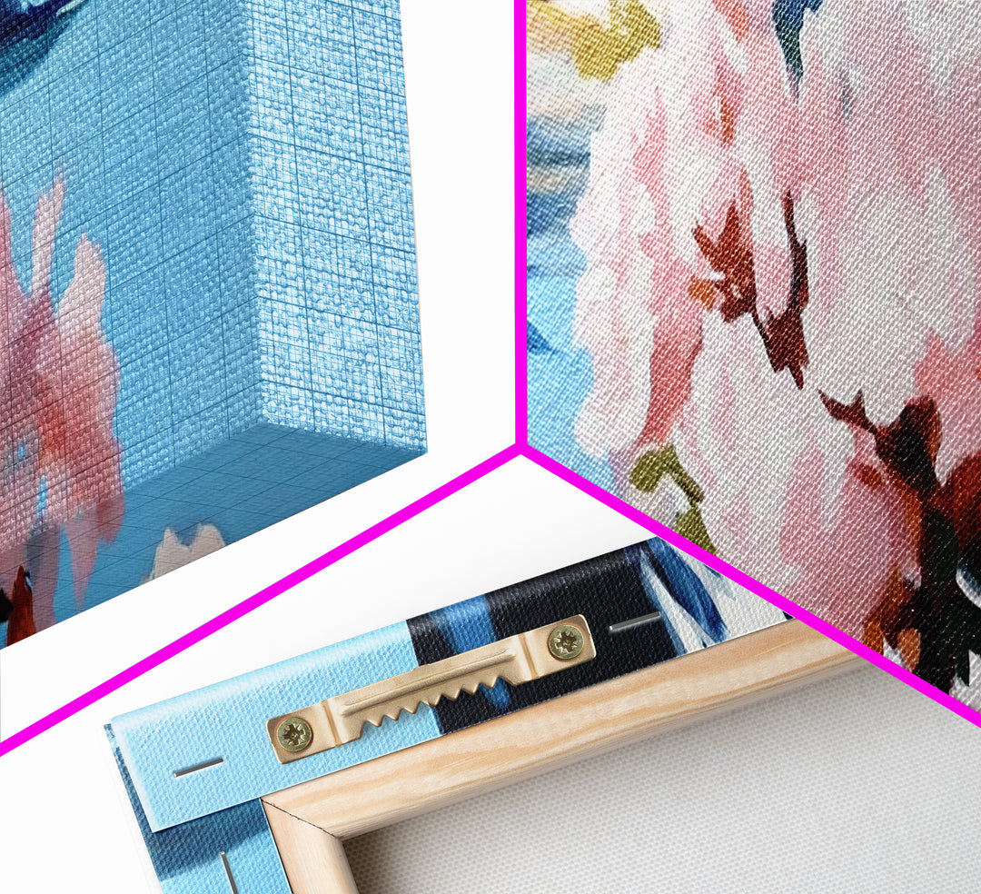 Blossoming Coast, Floral Wall Art, Living Room Decor, Canvas Print, Nature-Inspired Artwork, Coastal Aesthetic, Spring Botanical Art