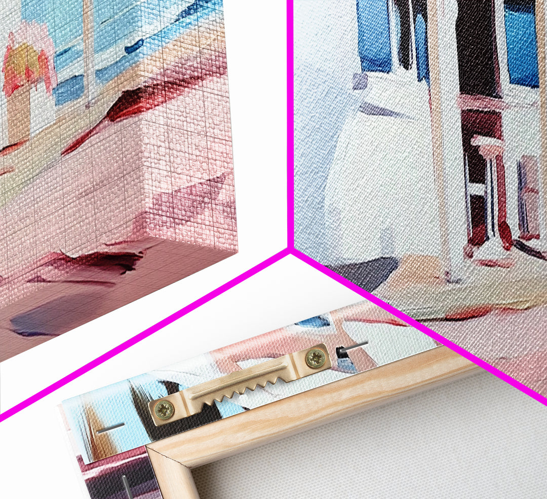 Coastal Café, Beachfront House, Ocean Breeze, Minimalist Canvas Print, Living Room Wall Art, Nautical Home Decor, Modern Coastal Art