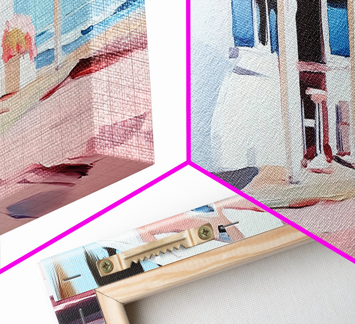 Coastal Café, Beachfront House, Ocean Breeze, Minimalist Canvas Print, Living Room Wall Art, Nautical Home Decor, Modern Coastal Art