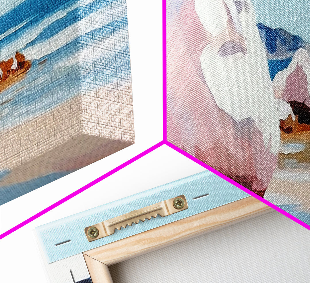 Beach Boulders, Coastal Landscape, Tranquil Escape, Framed Canvas Print, Ocean Wall Art, Boho Decor, Relaxing Seaside Painting