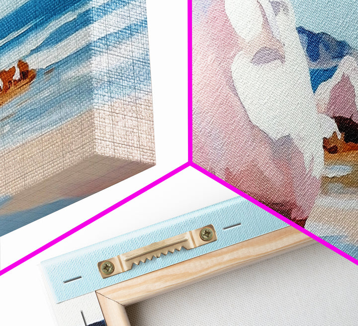 Beach Boulders, Coastal Landscape, Tranquil Escape, Framed Canvas Print, Ocean Wall Art, Boho Decor, Relaxing Seaside Painting