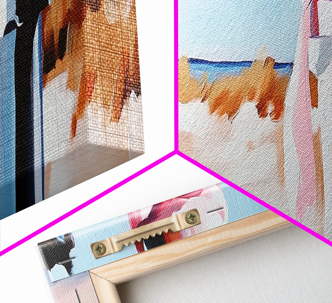 Coastal Fence Art, Beach Landscape Print, Pastel Ocean Painting, Minimalist Seaside Decor, Large Canvas Print, Modern Home Wall Art