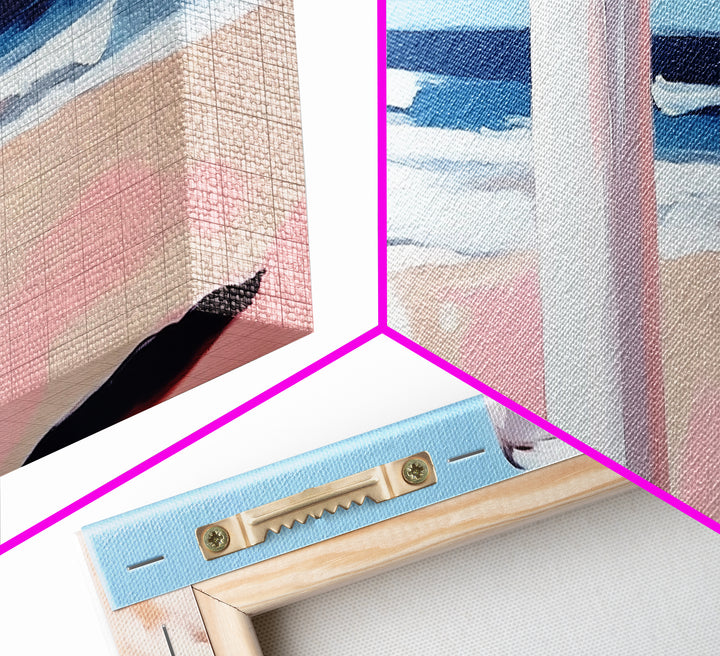 Beach Fence Painting, Coastal Scene Print, Ocean Art, Minimalist Seascape, Large Canvas Print, Living Room Wall Decor, Nautical Art