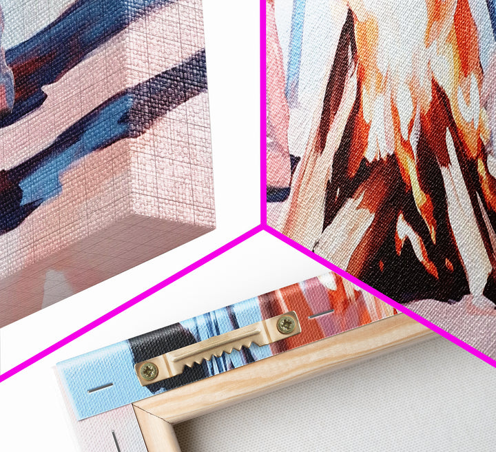 Campfire Scene, Autumn Night Art, Outdoor Adventure, Canvas Print, Rustic Home Decor, Cozy Warmth, Minimalist Fire Painting