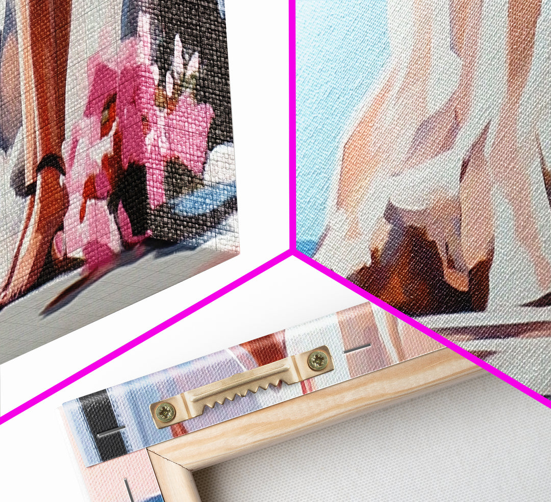 Bride by Cliffs, Wedding Wall Art, Coastal Painting, Feminine Seascape, Elegant Home Decor, Framed Canvas Print, Bedroom Aesthetic