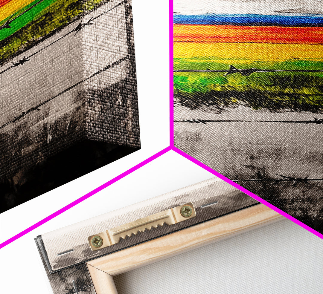 Barbed Wire, Rustic Fence, Vibrant Landscape, Framed Canvas Print, Farmhouse Wall Art, Western Decor, Country Home, Living Room Art