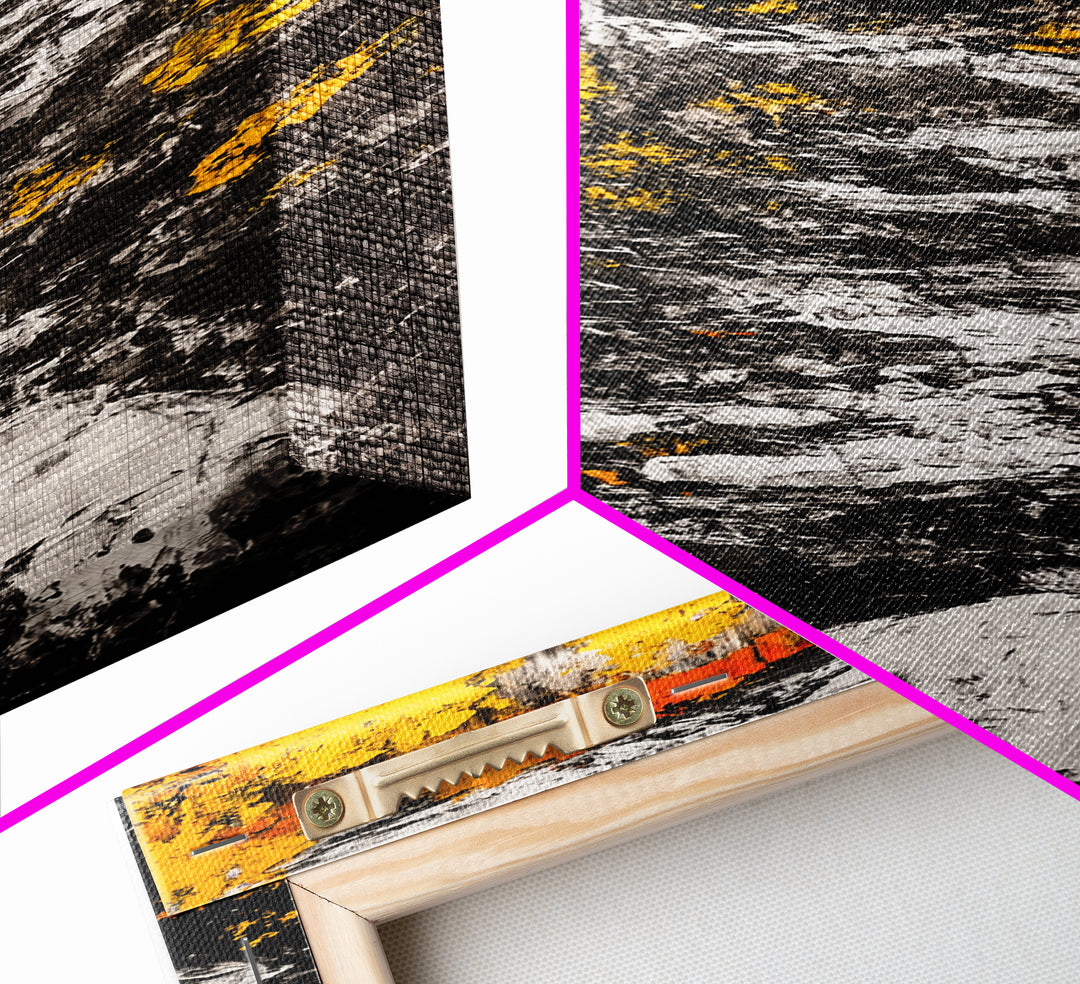 Autumn Forest, Golden Trees, River Path, Framed Canvas Print, Fall Landscape Art, Rustic Wall Decor, Cabin Art, Living Room Wall Art