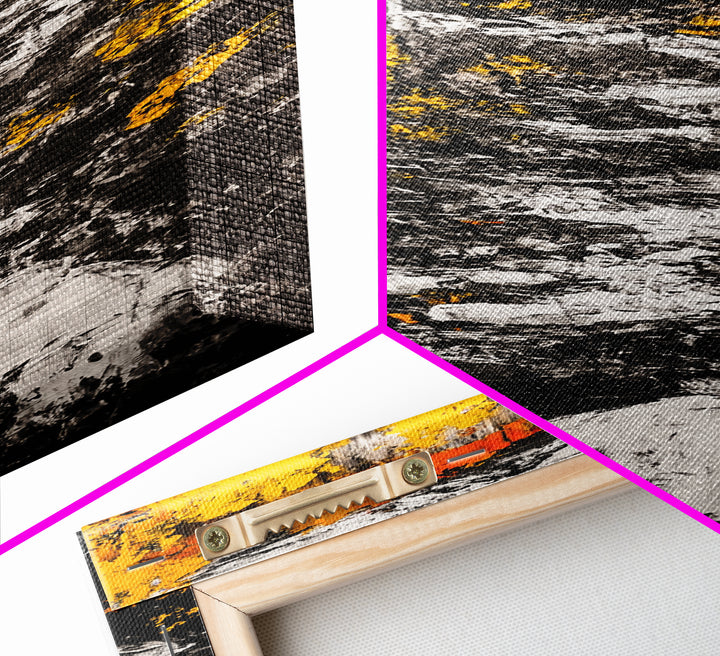 Autumn Forest, Golden Trees, River Path, Framed Canvas Print, Fall Landscape Art, Rustic Wall Decor, Cabin Art, Living Room Wall Art