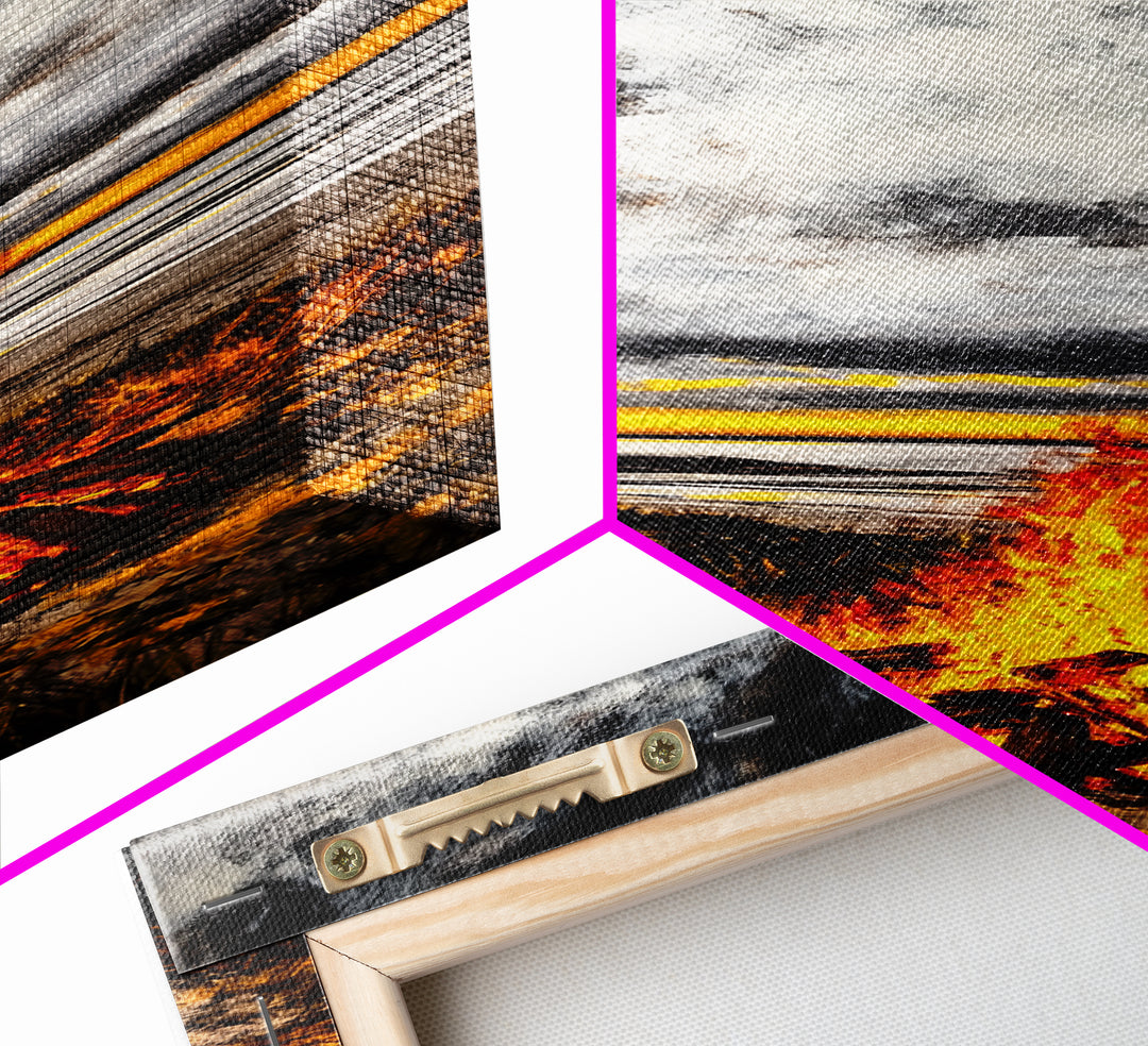 Beach Bonfire, Cozy Fire, Seaside Sunset, Framed Canvas Print, Coastal Home Decor, Relaxing Landscape, Rustic Living Room Wall Art