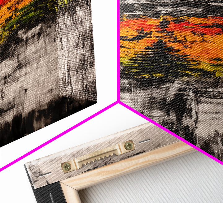 Autumn Trees, Fall Foliage Art, Mountain Landscape, Vibrant Nature Decor, Rustic Farmhouse, Living Room Wall Art, Canvas Print