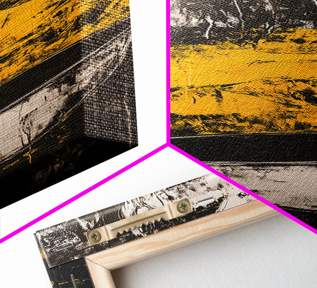 Abstract Yellow, Bold Modern Art, Textured Expressionist, High Contrast Decor, Contemporary Wall Accent, Framed Canvas Print