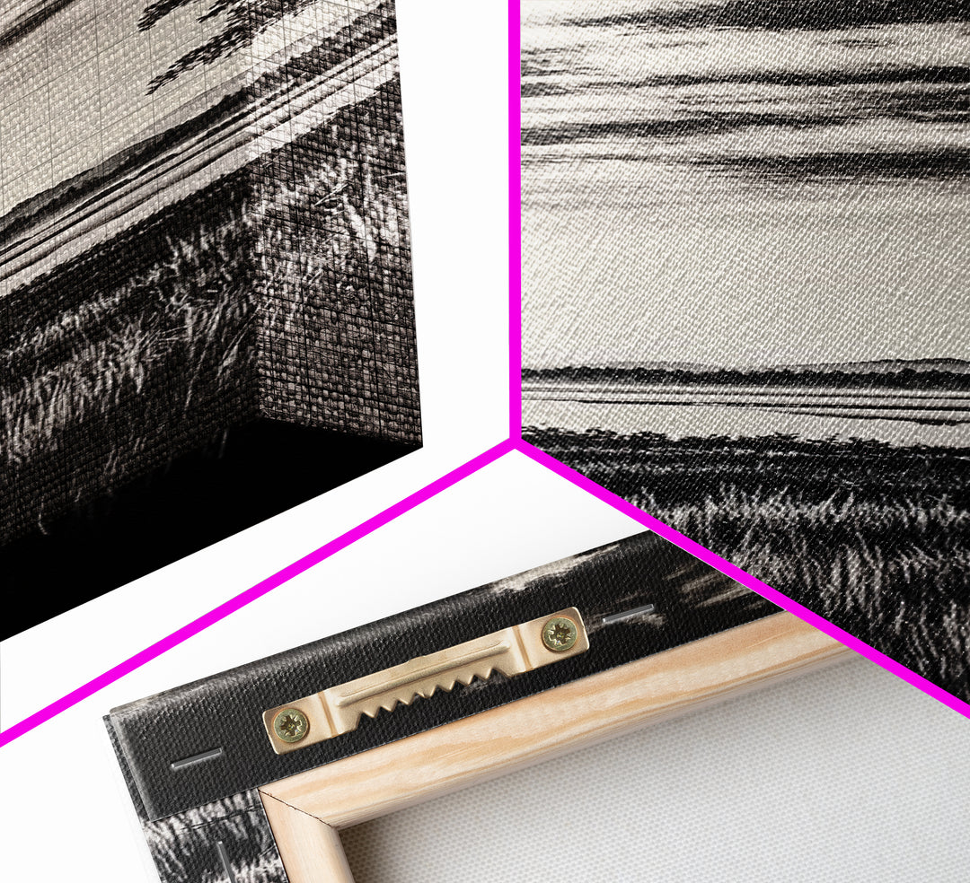 Black White, Misty Marsh, Monochrome Landscape, Minimalist Wall Art, Canvas Print, Modern Home Decor, Living Room Art, Nature Scene