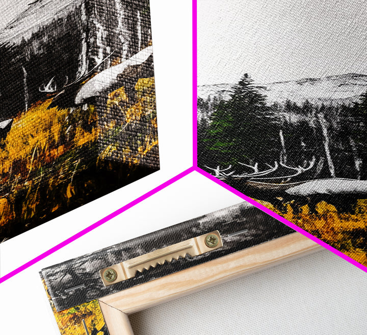 Autumn Elk, Wildlife Painting, Rustic Lodge Decor, Mountain Scene Art, Framed Canvas Print, Cabin Wall Art, Fall Art, Western Decor