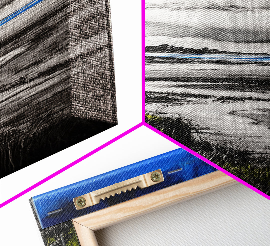 Coastal Marsh, Blue Sky, Canvas Print, Beach House Art, Minimalist Seascape, Ocean Decor, Nature Inspired Artwork, Living Room Art