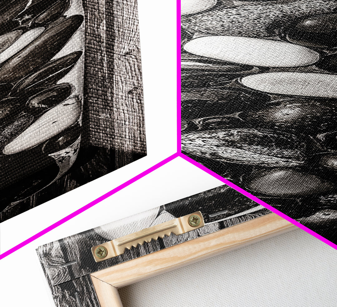 Black and White Stones, Minimalist Rock Art, Rustic Home Decor, Natural Texture Print, Modern Zen Wall Art, Framed Canvas Print