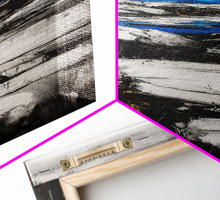 Rocky Coastline, Blue Waters, Seaside View, Framed Canvas Print, Nautical Art, Modern Beach Decor, Living Room Wall Art