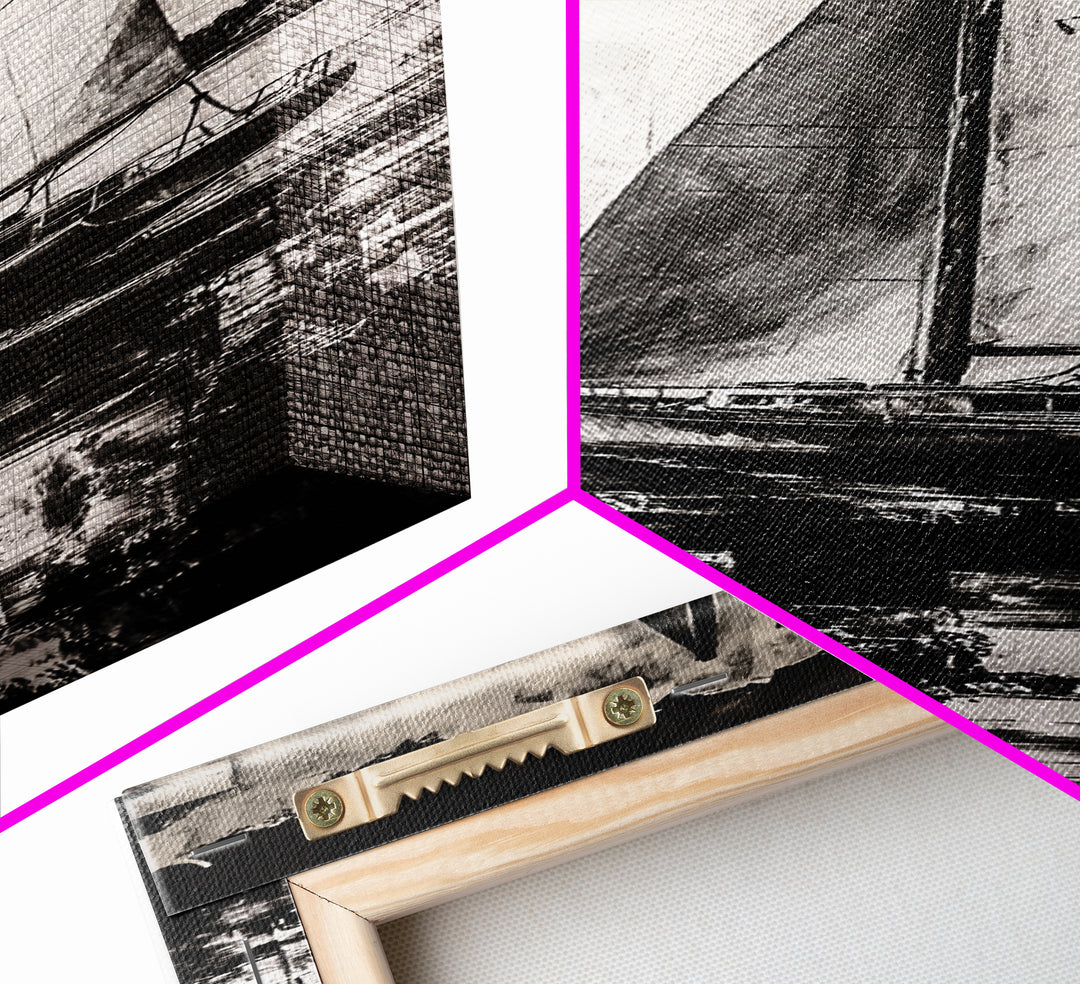 Black and White Sailboat, Nautical Wall Art, Minimalist Seascape Painting, Coastal Home Decor, Office or Bedroom Art, Framed Canvas Print