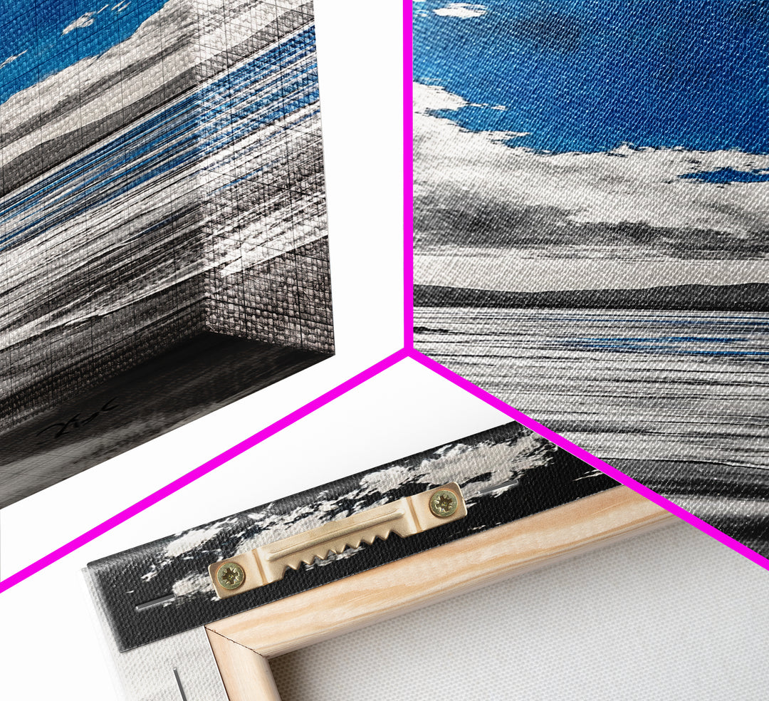 Castle Beach, Coastal Landscape, Blue Sky Painting, Framed Canvas Print, Nautical Decor, Living Room Art, Ocean Lover Gift