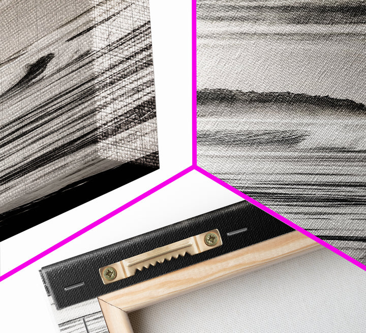 Stormy Waves, Ocean Landscape, Black and White, Framed Canvas Print, Coastal Wall Art, Modern Office Decor, Minimalist Seascape Painting