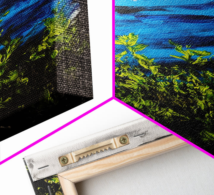 Blue Sea, Green Plants, Ocean View, Canvas Print, Coastal Wall Art, Living Room Art, Nature Inspired Decor, Nautical Beach House Art