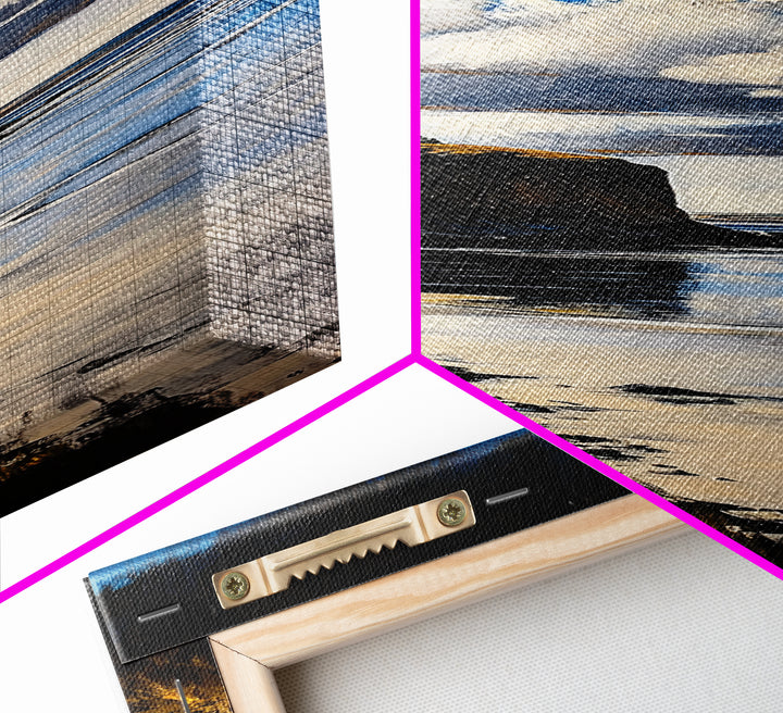 Coastal Cliff Art, Seaside Landscape Painting, Ocean View Wall Decor, Nature Home Design, Relaxing Beach Scene, Framed Canvas Print