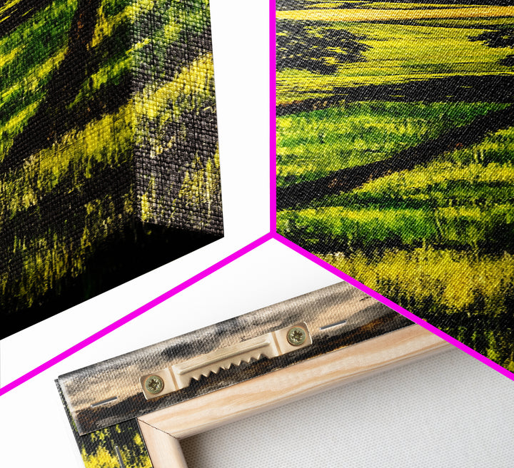 Rolling Fields, Nature Painting, Green Landscape, Framed Canvas Print, Country Wall Art, Rustic Decor, Cozy Living Room Artwork