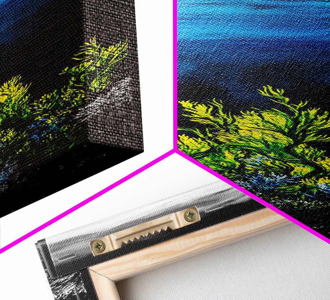 Deep Sea, Blue Water, Ocean Waves, Underwater Scene, Framed Canvas Print, Nautical Wall Art, Bathroom Art, Coastal Home Decor