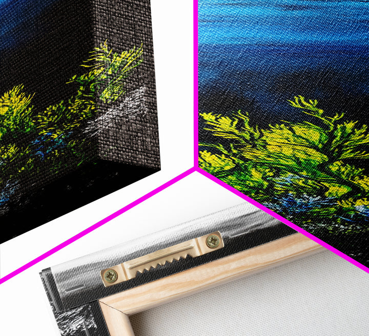 Deep Sea, Blue Water, Ocean Waves, Underwater Scene, Framed Canvas Print, Nautical Wall Art, Bathroom Art, Coastal Home Decor