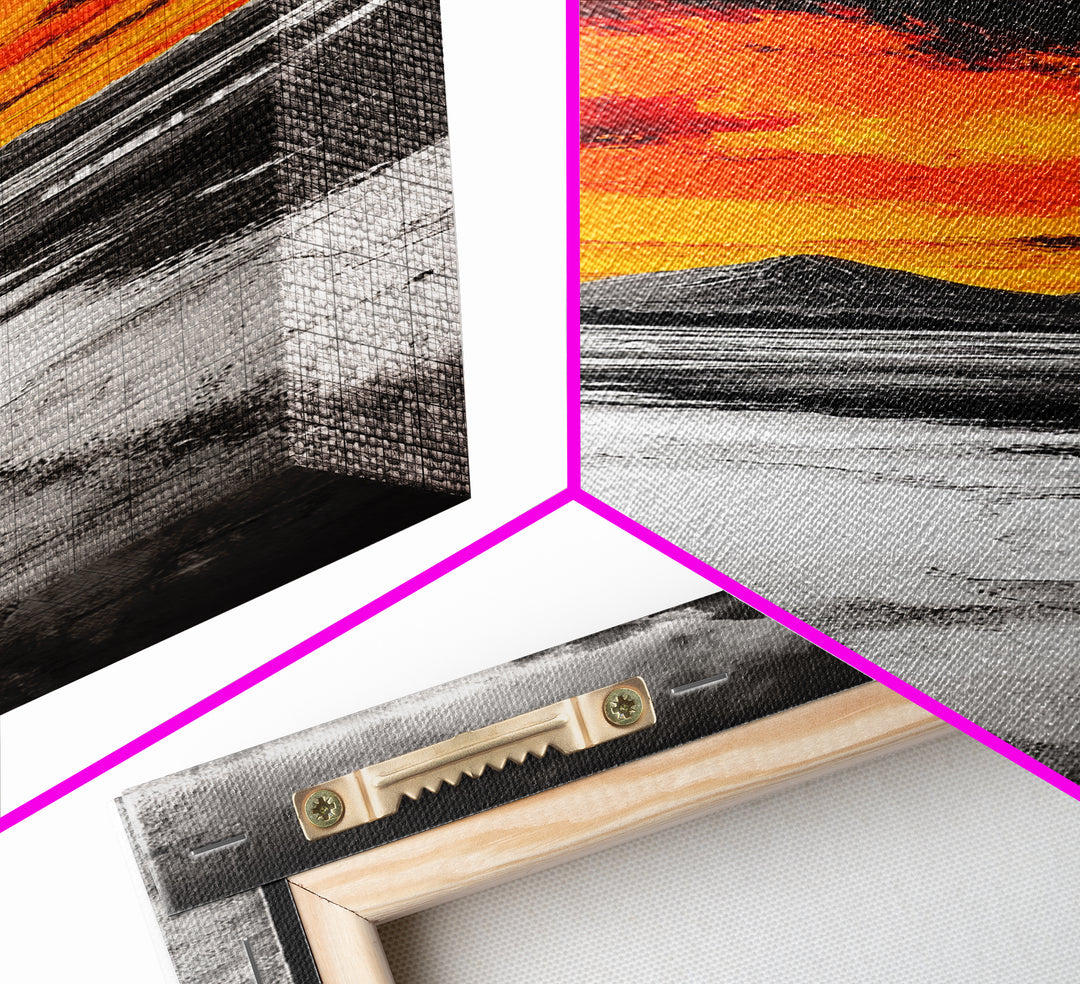 Volcanic Sunset, Fiery Sky, Abstract Mountain, Dramatic Art, Framed Canvas Print, Statement Wall Art, Bold Living Room Decor
