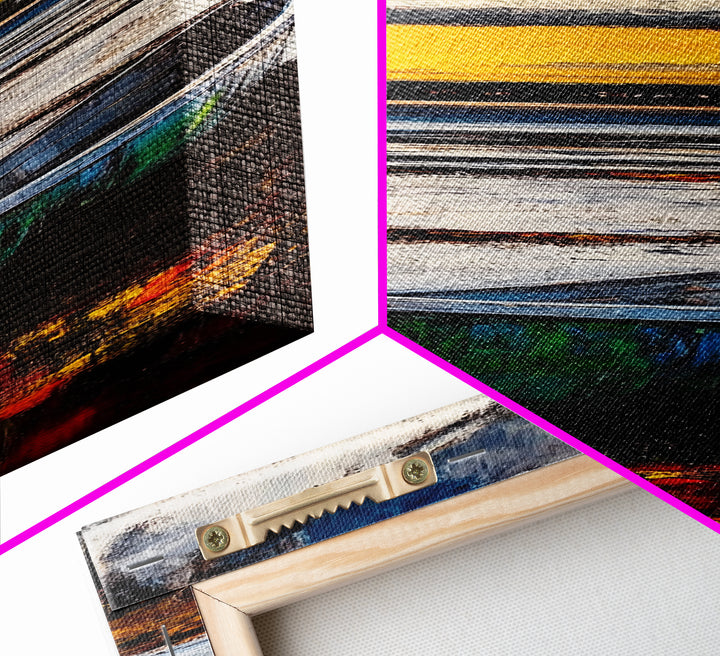 Boat on Shore, Sunset Painting, Coastal Decor, Nautical Wall Art, Framed Canvas Print, Living Room Art, Rustic Seascape, Ocean Scene