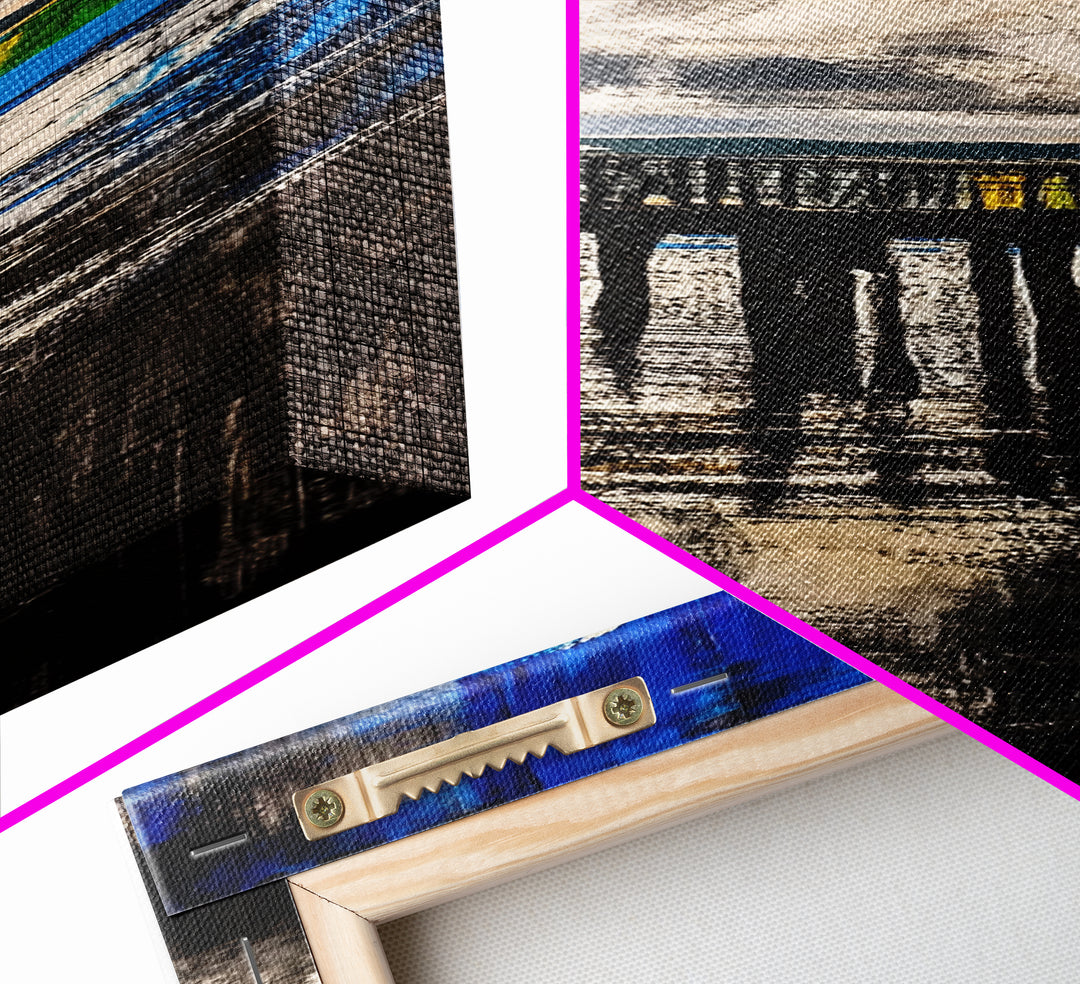 Dock on Water, Rustic Coastal Art, Blue Tones, Nautical Painting, Framed Canvas Print, Living Room Decor, Lakeside Cabin Wall Art