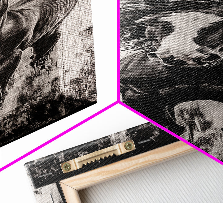 Running Horse, Black and White Art, Western Wall Art, Rustic Home Decor, Equestrian Canvas Print, Large Wall Art, Office Decor