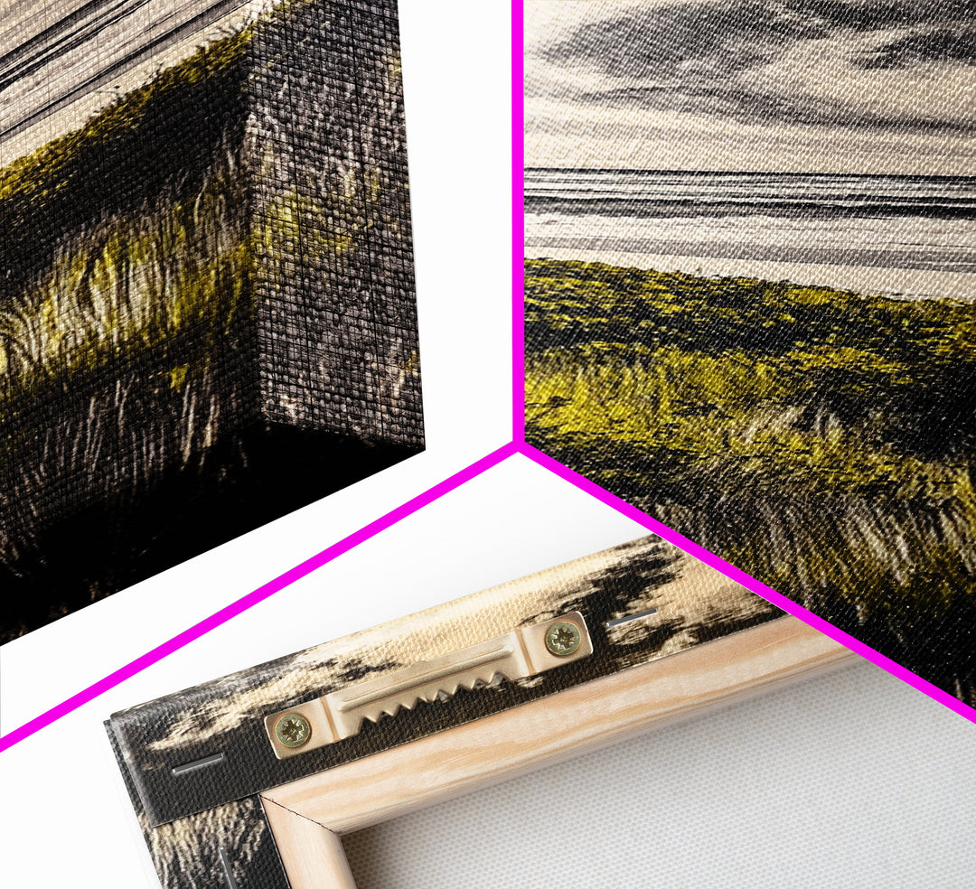 Coastal View, Ocean Landscape Art, Beach House Decor, Blue Sky Painting, Nautical Art, Modern Seascape, Framed Canvas Print