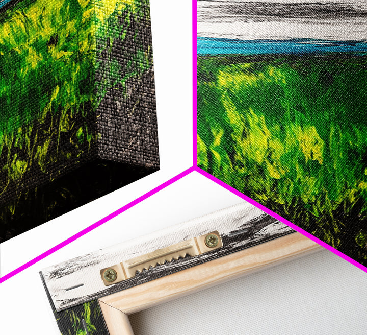 Rolling Fields, Abstract Nature Art, Blue and Yellow Landscape, Rustic Wall Art, Modern Impressionism, Living Room Decor, Canvas Print