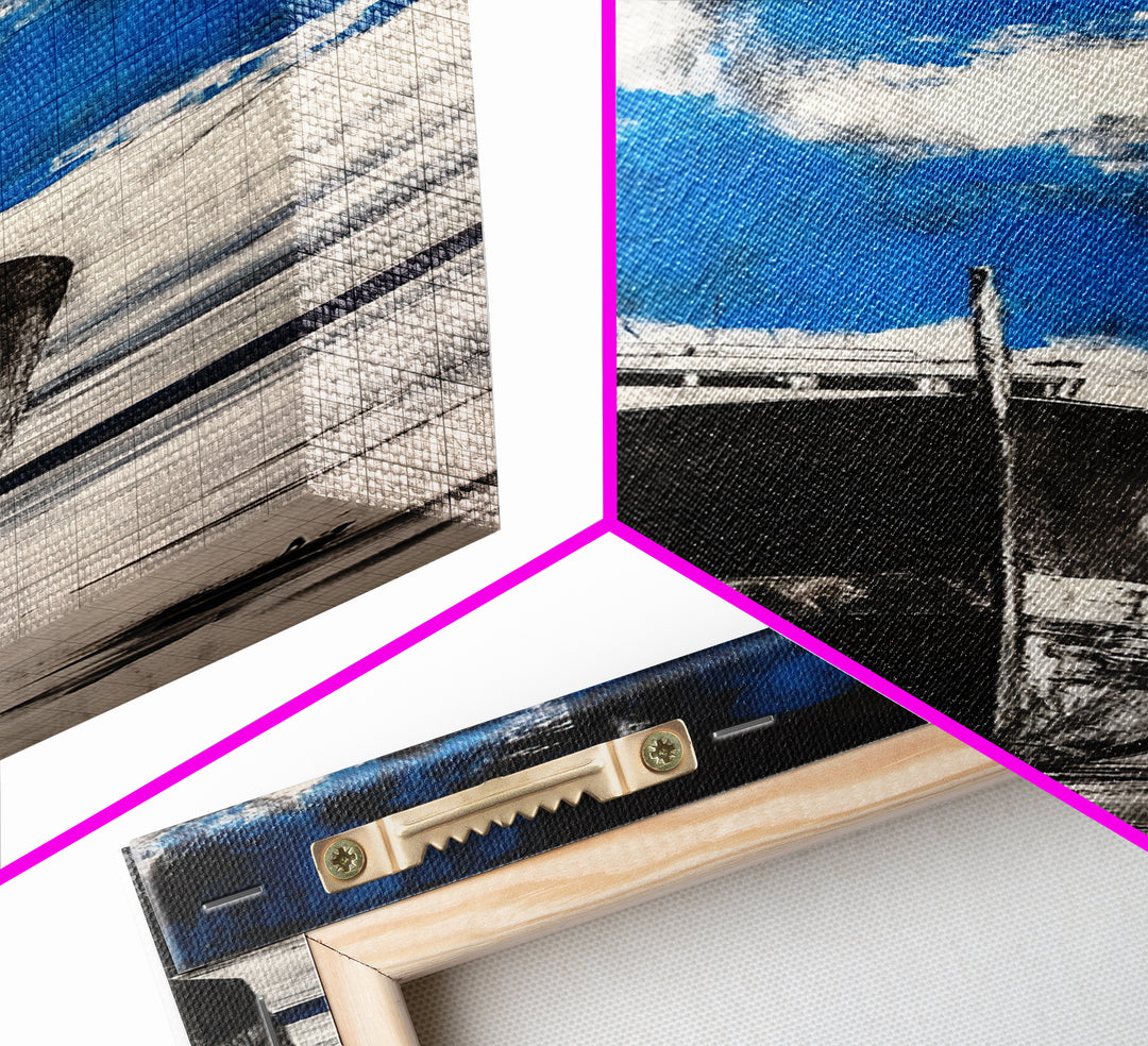 Abandoned Ship, Nautical Artwork, Abstract Seascape, Canvas Print, Coastal Wall Art, Blue Black Art, Living Room Decor, Ocean Painting