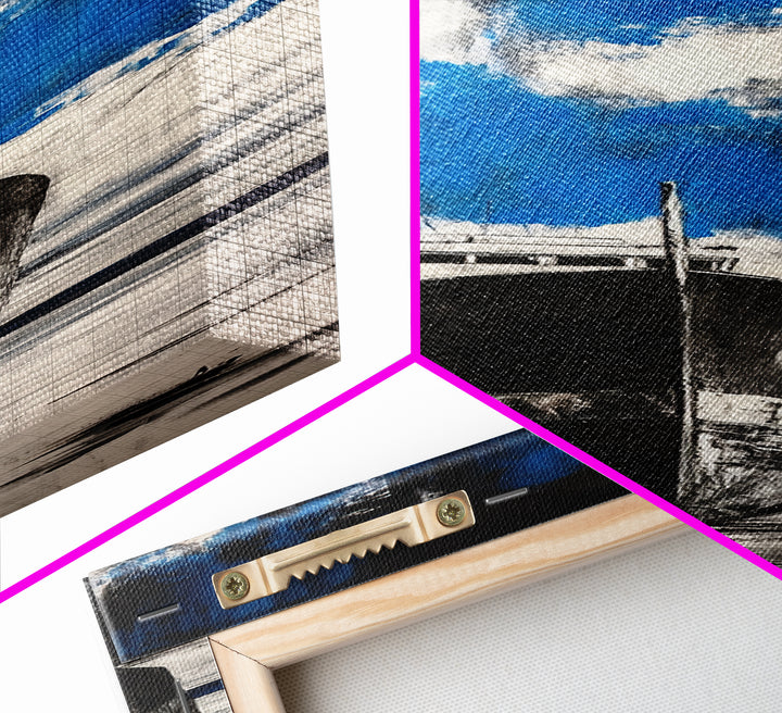 Abandoned Ship, Nautical Artwork, Abstract Seascape, Canvas Print, Coastal Wall Art, Blue Black Art, Living Room Decor, Ocean Painting