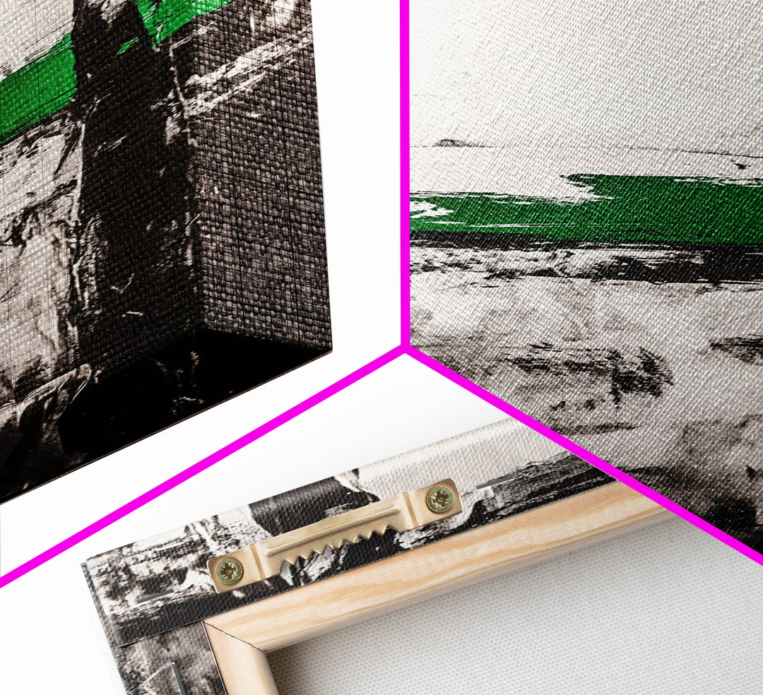 Abstract Lines, Modern Minimalist, Monochrome Art, Canvas Print, Geometric Wall Art, Black White Green, Contemporary Home Decor