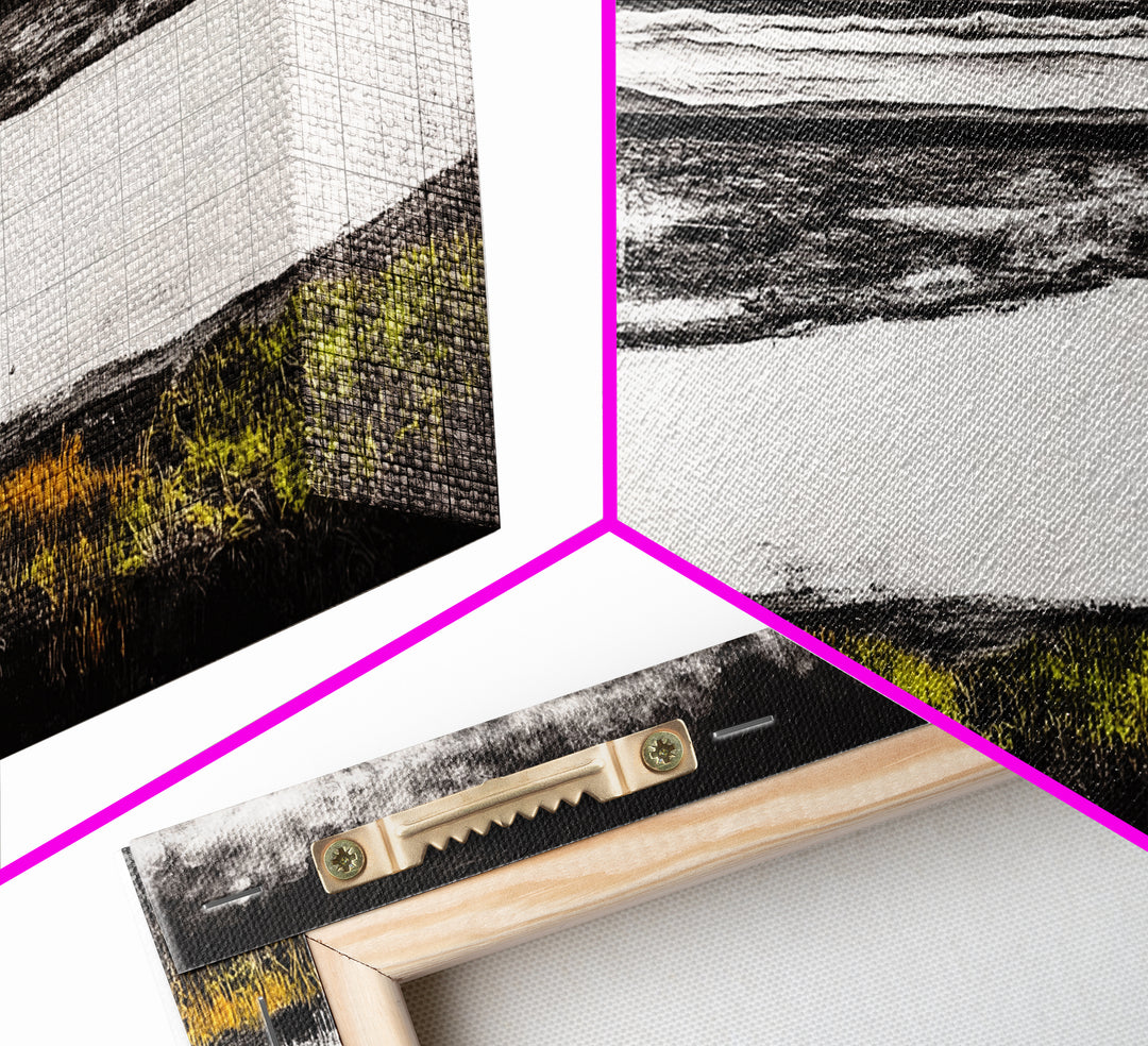 Coastal Horizon, Black and White Beach, Minimalist Seascape, Monochrome Art, Nature Inspired, Framed Canvas Print, Office Wall Decor