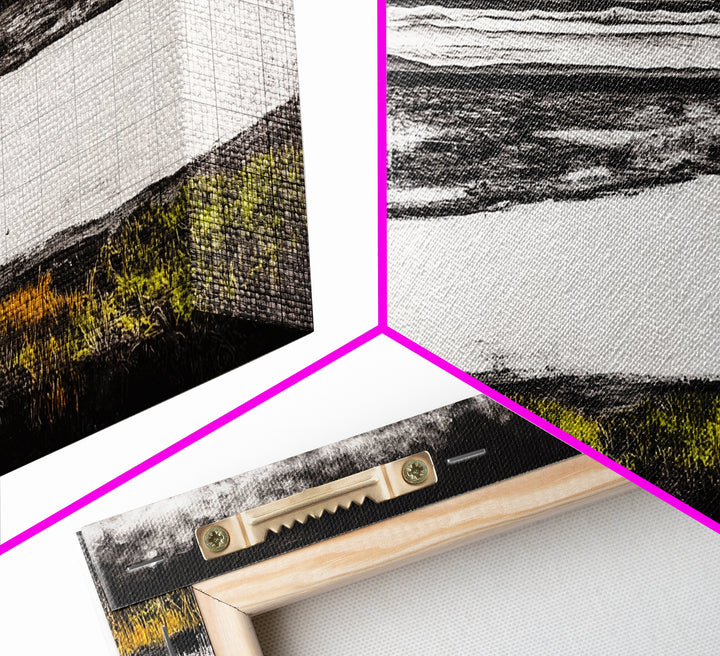 Coastal Horizon, Black and White Beach, Minimalist Seascape, Monochrome Art, Nature Inspired, Framed Canvas Print, Office Wall Decor