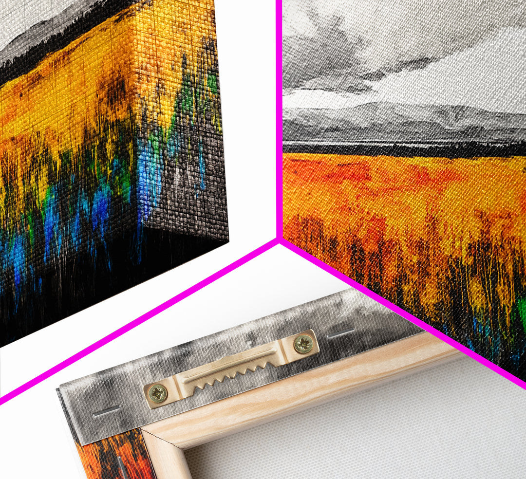 Autumn Meadow, Stormy Sky, Vibrant Fields, Framed Canvas Print, Fall Wall Art, Modern Landscape, Office Decor, Large Wall Art, Farmhouse