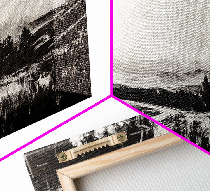 Country Road, Black and White, Minimalist, Framed Canvas Print, Rustic Landscape, Entryway Wall Art, Neutral Wall Decor, Farmhouse Style