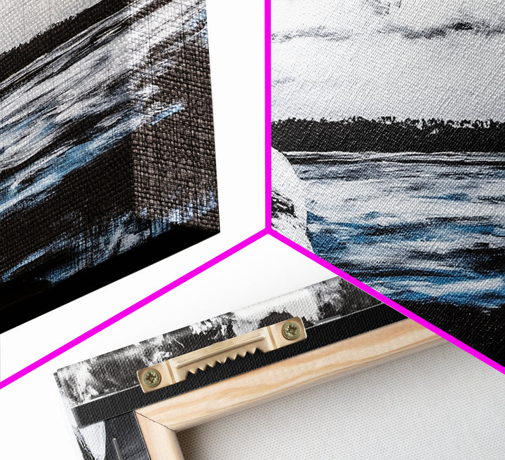 Nautical Art, Coastal Rope, Black and White, Framed Canvas Print, Beach House Decor, Minimalist Wall Art, Modern Ocean Painting