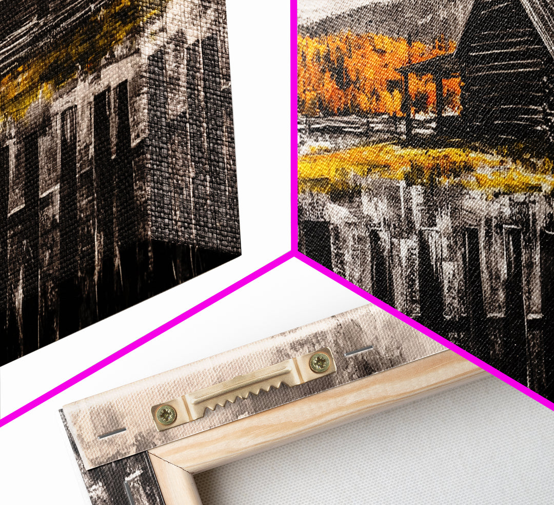 Rustic Cabin, Fall Foliage, Country Home Art, Canvas Print, Autumn Wall Decor, Farmhouse Wall Art, Cozy Living Room Art