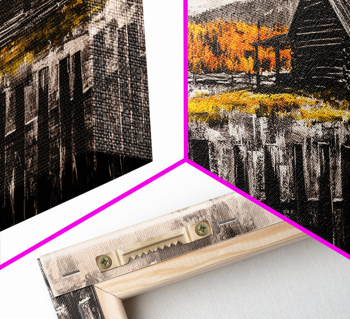 Rustic Cabin, Fall Foliage, Country Home Art, Canvas Print, Autumn Wall Decor, Farmhouse Wall Art, Cozy Living Room Art