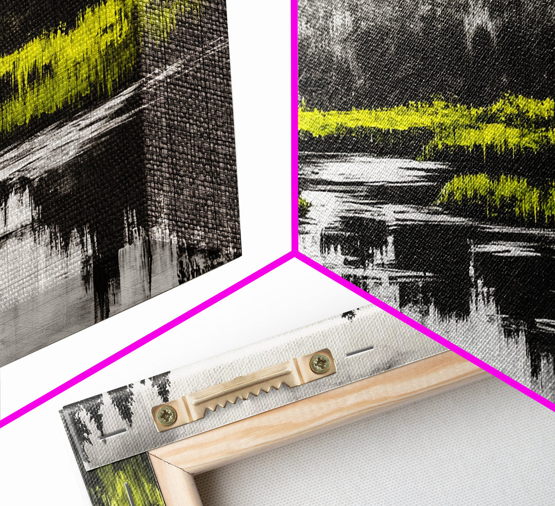 River Reflection, Minimalist Nature Art, Framed Canvas Print, Black and White Landscape, Modern Wall Decor, Office Wall Art