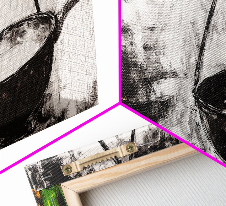 Abstract Kitchen Art, Black and White Canvas Print, Minimalist Artwork, Rustic Wall Decor, Unique Home Aesthetic, Framed Canvas Print