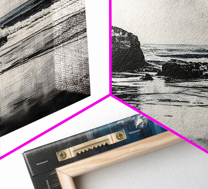 Dramatic Cliffside Painting, Ocean Wave Canvas Print, Monochrome Seascape Art, Moody Wall Decor, Coastal Artwork, Framed Canvas Print