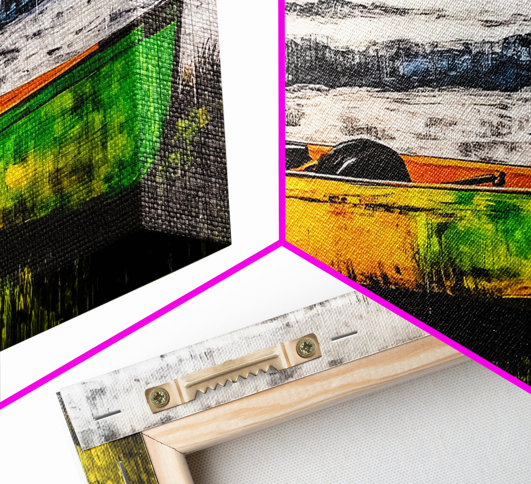 Canoe on the Shore, Rustic Nature Canvas Print, Lake House Wall Art, Autumn Painting, Outdoors Inspired Decor, Framed Canvas Print