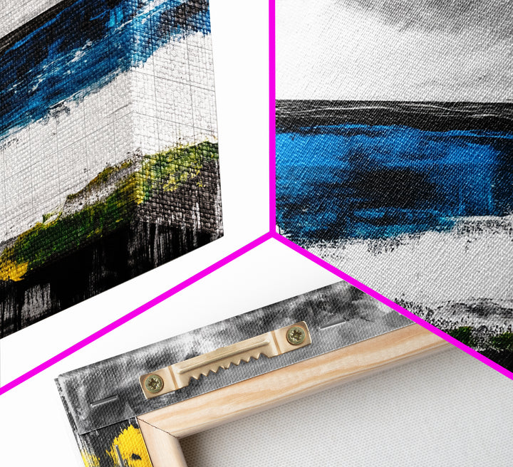 Abstract Coastal Art, Blue and Yellow Canvas Print, Modern Seascape Wall Decor, Ocean Painting, Living Room Artwork, Framed Canvas Print