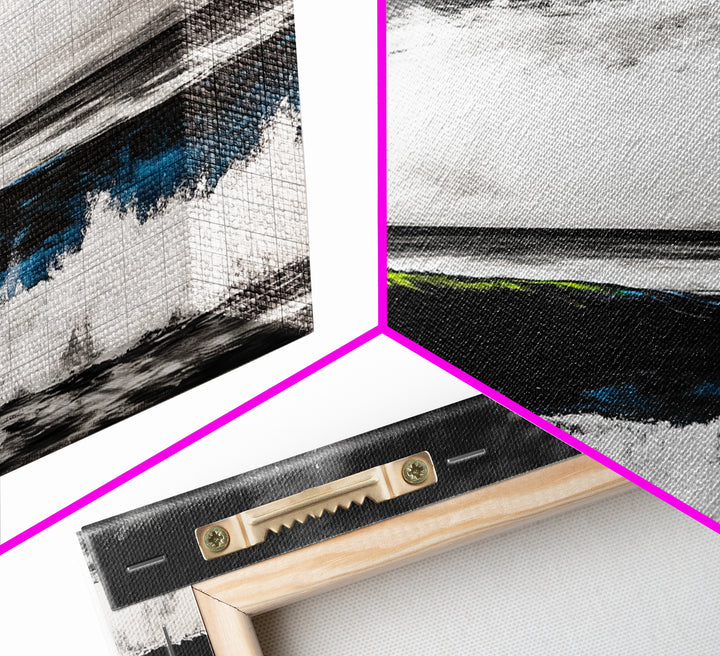 Ocean Wave Painting, Black and White Print, Modern Coastal Wall Decor, Seascape Art, Nautical Home Aesthetic, Framed Canvas Print